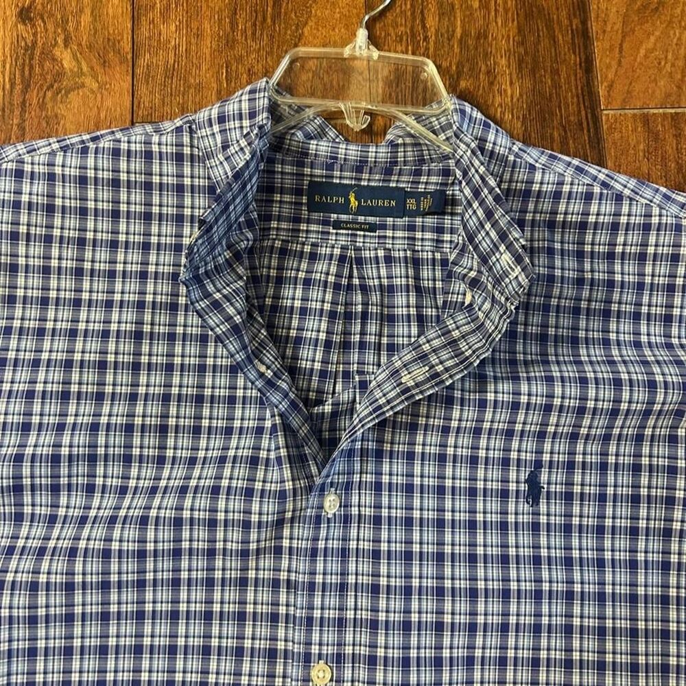 Men’s XXL Polo Ralph Lauren Classic Fit Blue Plaid Button Down Shirt Pony